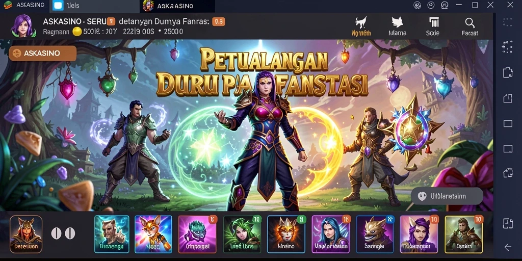 Tangkapan layar utama ASKASINO menampilkan aksi seru dalam petualangan yang mendebarkan.