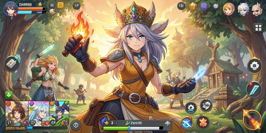 Screenshot menunjukkan karakter beraksi dalam pertarungan epik di dunia anime.