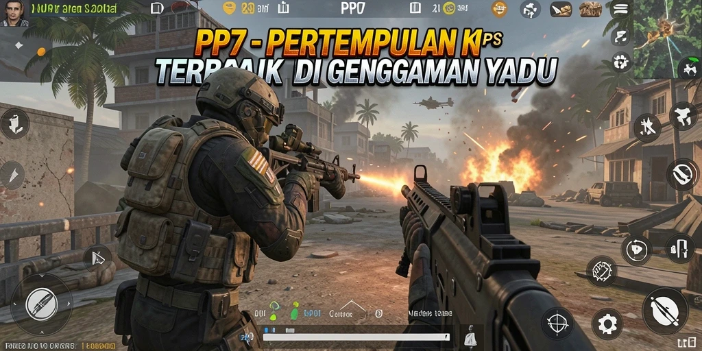 Screenshot utama PP7 menampilkan aksi intens dalam game FPS yang menegangkan.