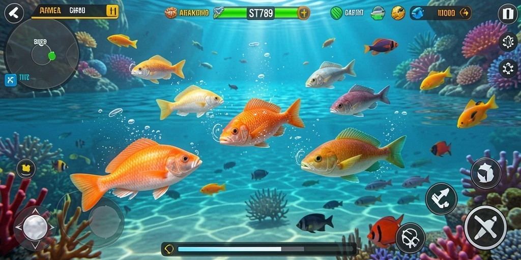 Gameplay ST789 dengan grafis menarik dan ikan beragam.